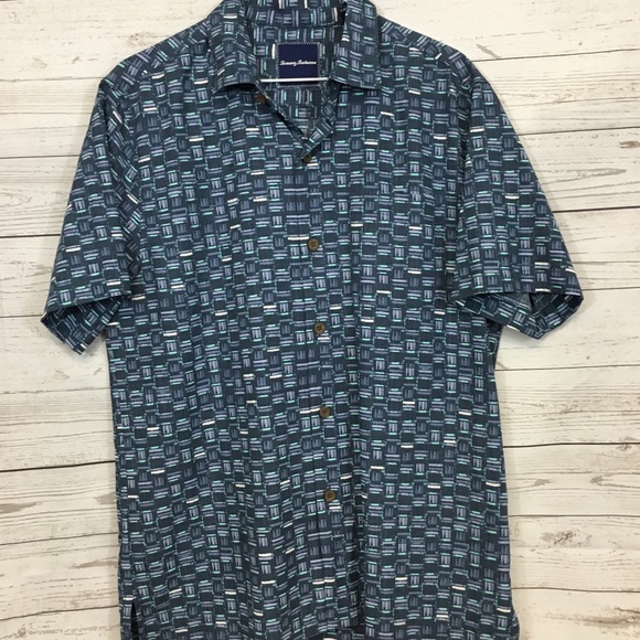 NWT $128 Tommy Bahama Short Sleeve Blue Black Floral Camp Shirt Mens Size S M